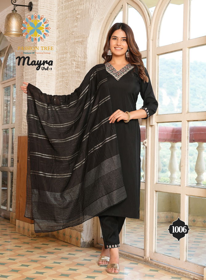 Mayra Vol 1 By Passion Tree Straight Cut Embroidery Kurti With Bottom Dupatta Wholesale Shop In Surat
